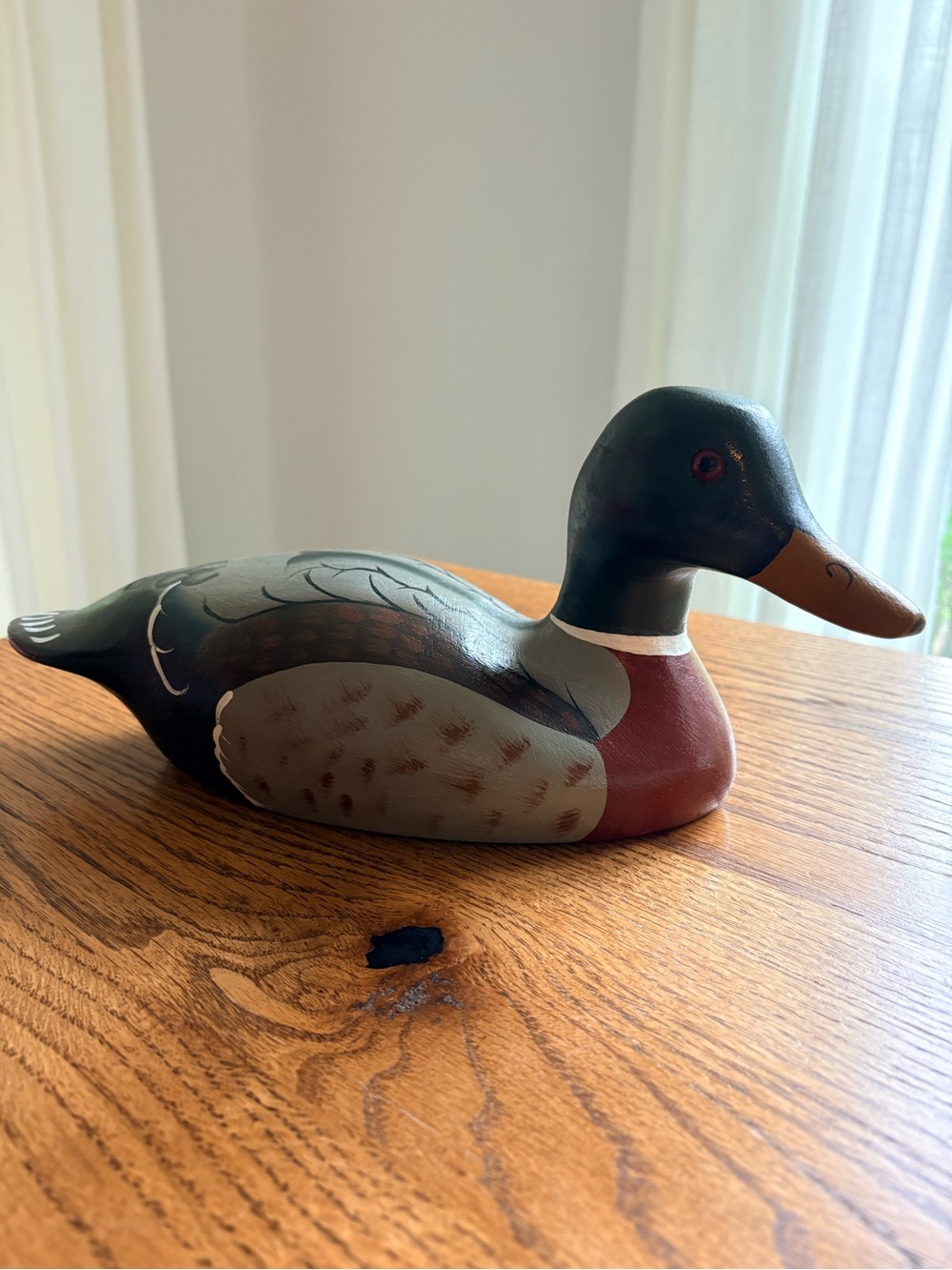 Hand-Painted Wooden Mallard Duck Decoy ‘84 on bottom- with initials PCL